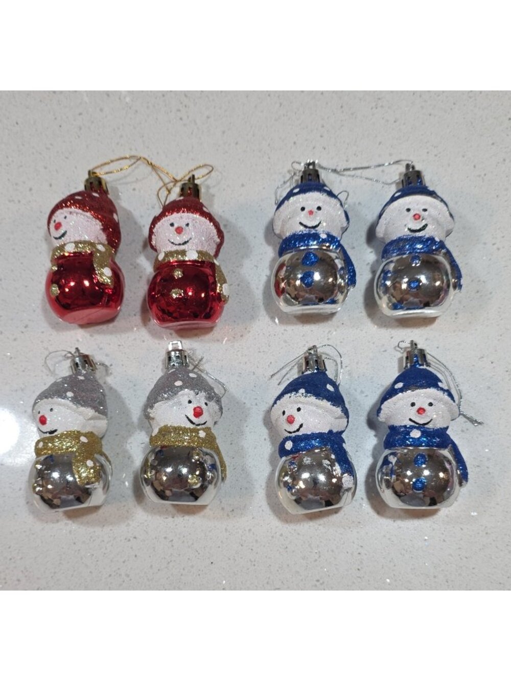 Set of 8 Glass Snowman Christmas Hanging Ornaments Glitter Multicolor
